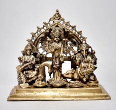 Fine Art Lord Ganesha Lakshmi and Saraswati Brass Figurine