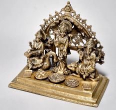 Fine Art Lord Ganesha Lakshmi and Saraswati Brass Figurine