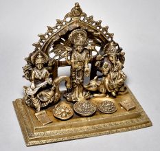 Fine Art Lord Ganesha Lakshmi and Saraswati Brass Figurine