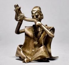 Folk Chinese Art Male Sitting and Smoking Chillum
