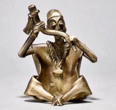 Folk Chinese Art Male Sitting and Smoking Chillum