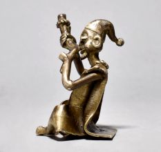 Folk Chinese Art Male Sitting and Smoking Chillum