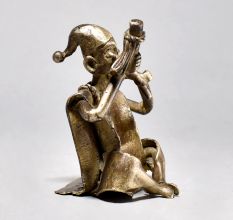 Folk Chinese Art Male Sitting and Smoking Chillum