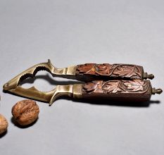 Kashmiri Art Walnut Cracker Brass and Wooden Handle