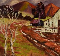 Vintage Countryside Barn Landscape Hardboard Painting