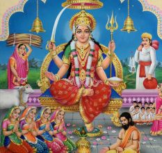 Vintage Calendar Art Painting of Goddess with Devotees