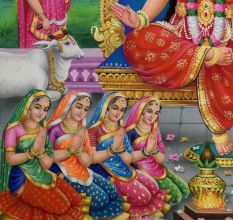 Vintage Calendar Art Painting of Goddess with Devotees