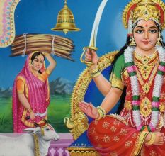 Vintage Calendar Art Painting of Goddess with Devotees