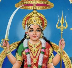 Vintage Calendar Art Painting of Goddess with Devotees