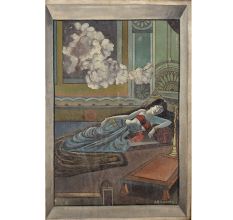 Vintage Oil Painting on Hardboard by JB Saxena Reclining Woman in Ornate Interior