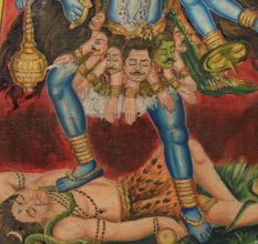 Traditional Cloth Painting of Goddess Kali in Wooden Frame