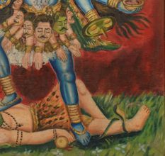 Traditional Cloth Painting of Goddess Kali in Wooden Frame