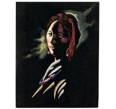 Hand Painted Cloth Artwork of Woman on Hardboard