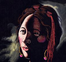 Hand Painted Cloth Artwork of Woman on Hardboard