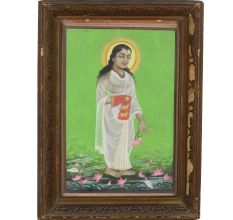 Watercolor Paper Painting of Shrinath Ji with Lotus Flowers