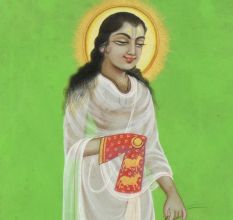 Watercolor Paper Painting of Shrinath Ji with Lotus Flowers