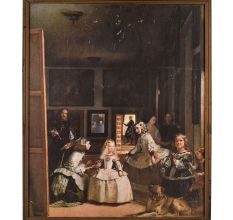 Classic Cloth Print of Las Meninas Artwork in Wooden Frame