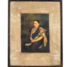 Ravi Verma Print with Hand Work of Indian Lady in Wooden Frame