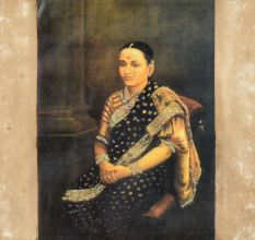 Ravi Verma Print with Hand Work of Indian Lady in Wooden Frame