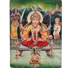 Oil Painting on Hardboard of Goddess Santoshi Mata in Divine Form
