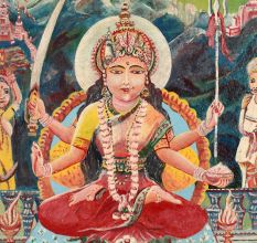 Oil Painting on Hardboard of Goddess Santoshi Mata in Divine Form
