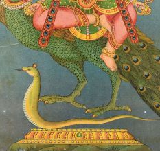 Paper Print on Hardboard of Lord Kartikeya on Peacock