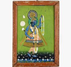 Traditional Paper Painting of Lord Krishna in Wooden Frame