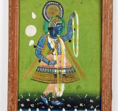 Traditional Paper Painting of Lord Krishna in Wooden Frame