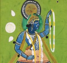 Traditional Paper Painting of Lord Krishna in Wooden Frame