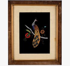 Embroidery Work on Cloth of Peacock with Wooden Frame