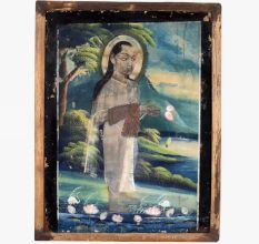 Watercolor Paper Painting of Shrinath Ji with Lotus Flowers