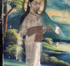 Watercolor Paper Painting of Shrinath Ji with Lotus Flowers