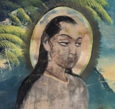Watercolor Paper Painting of Shrinath Ji with Lotus Flowers