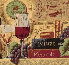 Vintage Cloth Painting on Hardboard of Wine Bottles and Grapes
