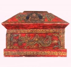 Handmade Wooden Painted Box with Dragon and Buddha Artwork