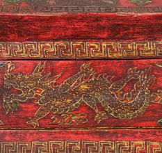 Handmade Wooden Painted Box with Dragon and Buddha Artwork