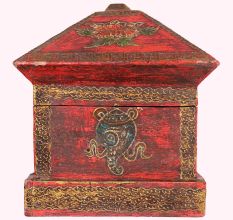 Handmade Wooden Painted Box with Dragon and Buddha Artwork