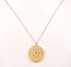 Brass Lion Face Pendant Necklace for Men Gift for Him