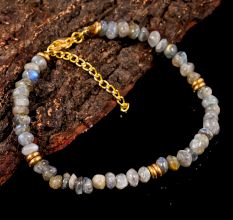 Handmade Labradorite Beaded Bracelet for Women in Brass with 22k Gold Plating