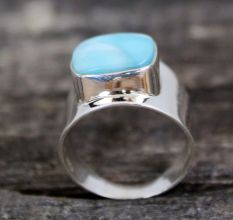Handmade Silver Plated Brass Ring with Larimar Gemstone for Men and Women