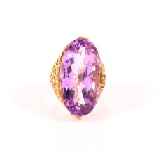 Designer Ring for Women in Solid 925 Sterling Silver with Amethyst Gemstone and 18k Vermeil Gold