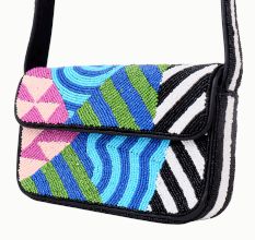 Luxury Handmade Colorful Beaded Shoulder Bag – Geometric Abstract Pattern Purse