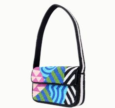 Luxury Handmade Colorful Beaded Shoulder Bag – Geometric Abstract Pattern Purse