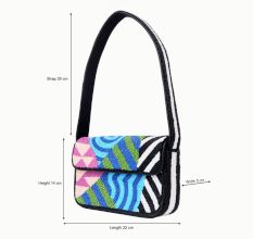 Luxury Handmade Colorful Beaded Shoulder Bag – Geometric Abstract Pattern Purse