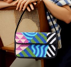 Luxury Handmade Colorful Beaded Shoulder Bag – Geometric Abstract Pattern Purse