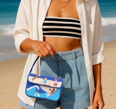 Luxury Handmade Beaded Shoulder Bag – Beach Scene Summer Pattern Purse