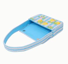 Luxury Handmade Beaded Shoulder Bag – Lemon Fruit Pattern on Blue Stripes