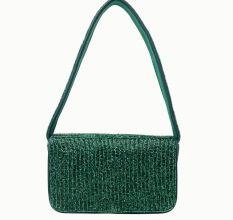 Luxury Handmade Beaded Shoulder Bag – Green Geometric Pattern Purse