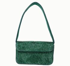 Luxury Handmade Beaded Shoulder Bag – Green Geometric Pattern Purse