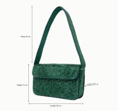 Luxury Handmade Beaded Shoulder Bag – Green Geometric Pattern Purse